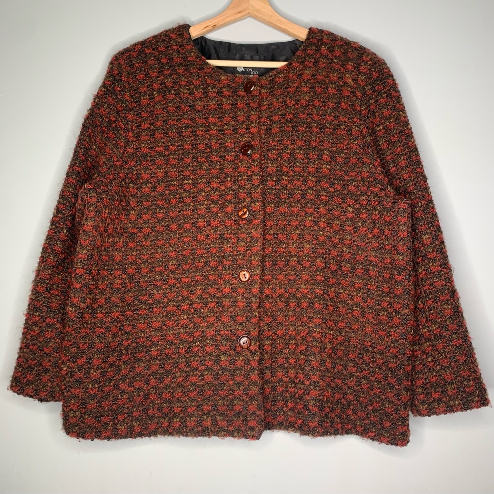 Vintage Tweed Carpet Blazer Jacket Button Plus 2X